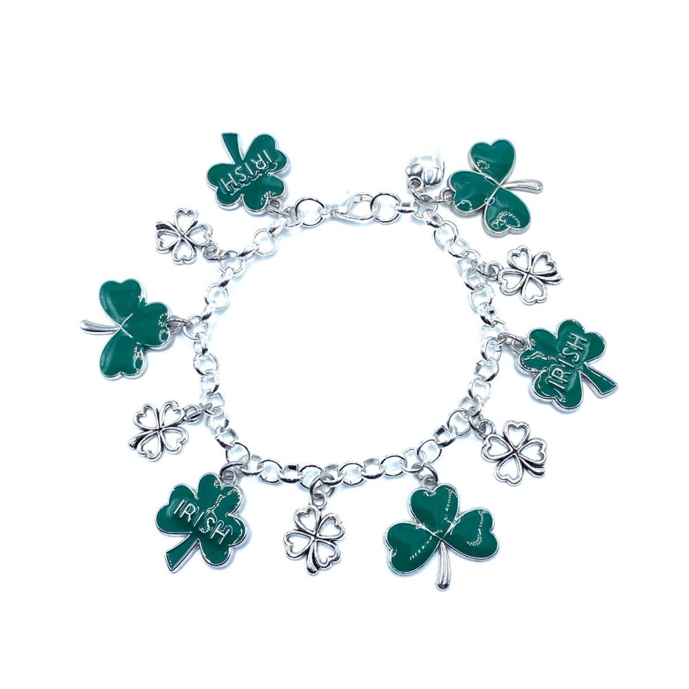 Green Shamrock Charm Bracelet Irish St Patrick’s Day Clovers - Picture 8 of 8